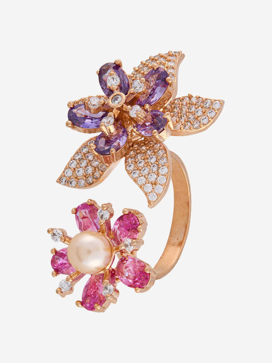 Women Gold-Plated Cubic Zirconia Finger Ring