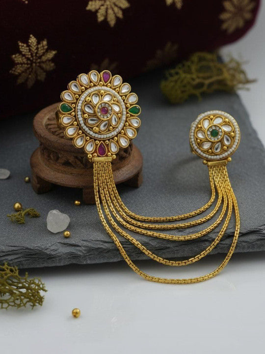 Gold-Plated Kundan Stone-Studded Finger Ring