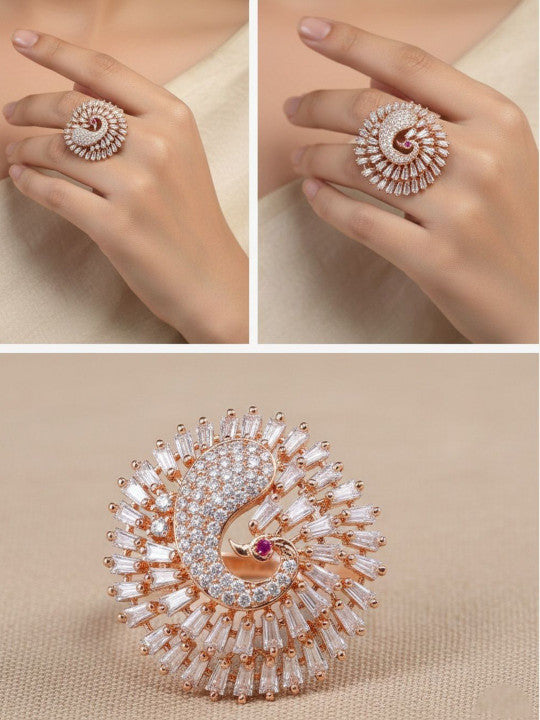Rose Gold Plated Crystal Studded Finger Ring Secondary image