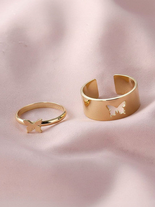 Women Set of 2 Gold-Plated Finger Ring