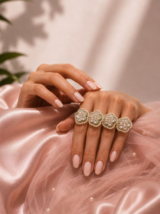 Women Gold-Plated American Diamond Finger Ring