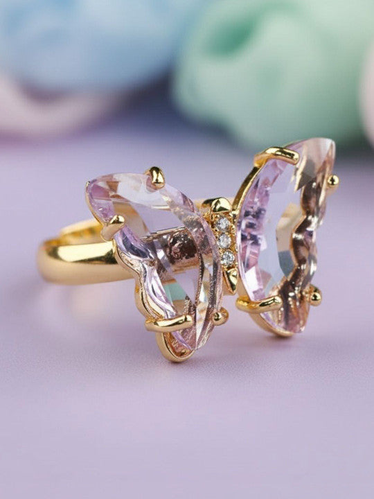 Gold-Plated Crystals-Studded Finger Ring