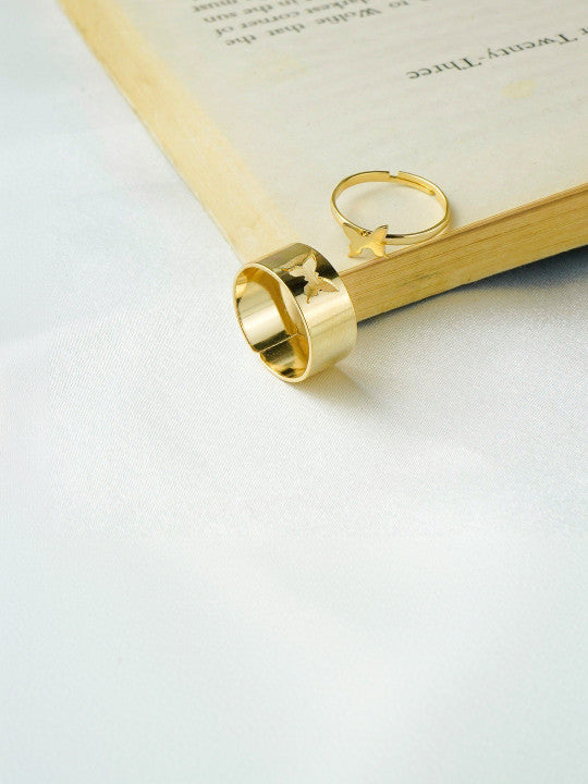 Women Set of 2 Gold-Plated Finger Ring