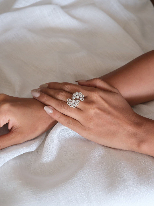 Women Rhodium-Plated American Diamond Finger Ring